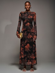 Jolie Moi Orange Long Sleeve Slash Neck Maxi Dress - Image 1 of 6