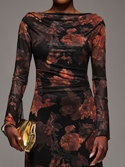 Jolie Moi Orange Long Sleeve Slash Neck Maxi Dress - Image 3 of 6