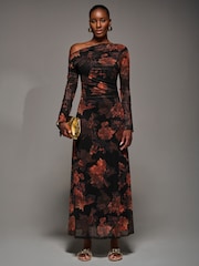Jolie Moi Orange Long Sleeve Slash Neck Maxi Dress - Image 5 of 6
