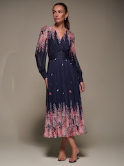 Jolie Moi Pink Long Sleeve Printed Mesh Midaxi Dress - Image 3 of 6