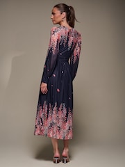 Jolie Moi Pink Long Sleeve Printed Mesh Midaxi Dress - Image 5 of 6
