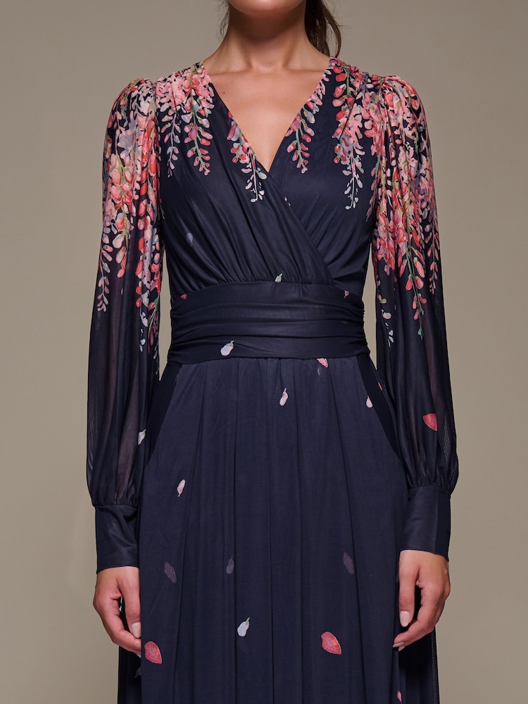 Jolie Moi Pink Long Sleeve Printed Mesh Midaxi Dress - Image 6 of 6