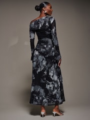 Jolie Moi Black Long Sleeve Slash Neck Maxi Dress - Image 2 of 6