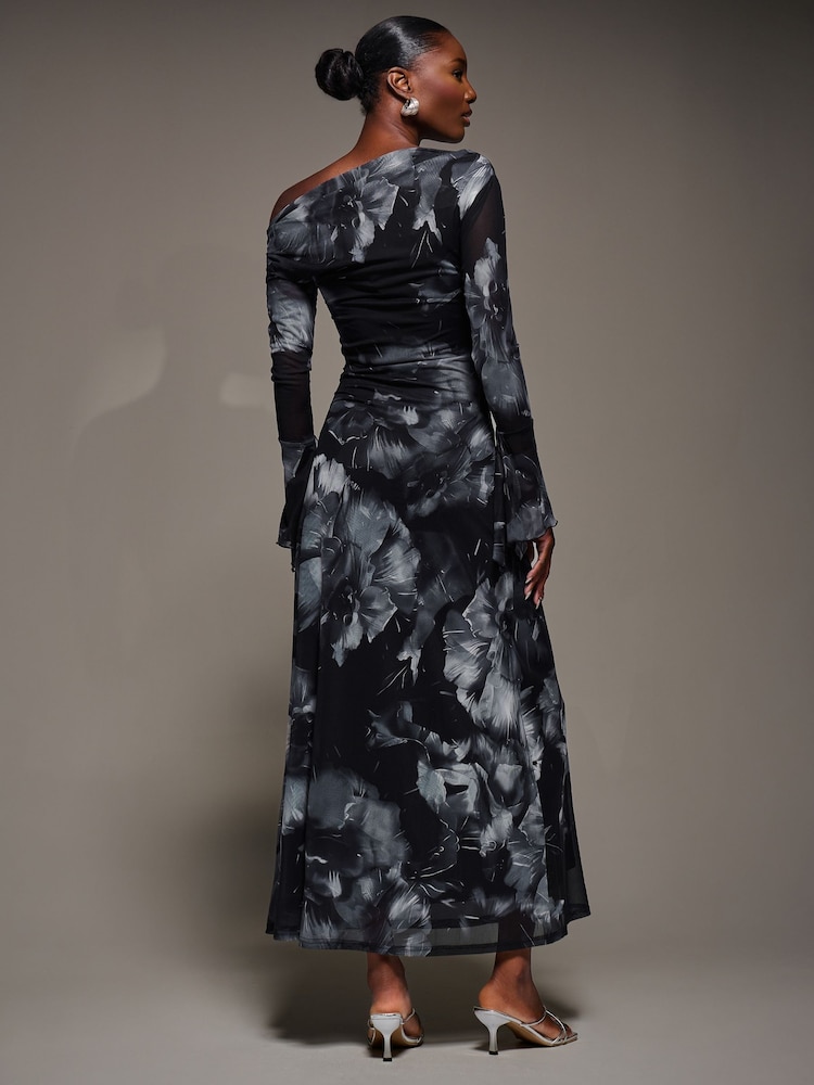 Jolie Moi Black Long Sleeve Slash Neck Maxi Dress - Image 2 of 6