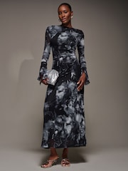 Jolie Moi Black Long Sleeve Slash Neck Maxi Dress - Image 4 of 6