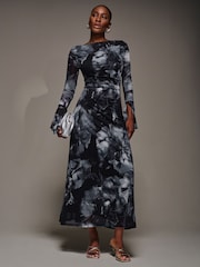 Jolie Moi Black Long Sleeve Slash Neck Maxi Dress - Image 5 of 6
