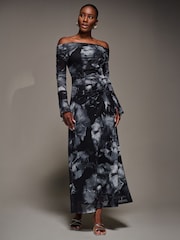 Jolie Moi Black Long Sleeve Slash Neck Maxi Dress - Image 6 of 6
