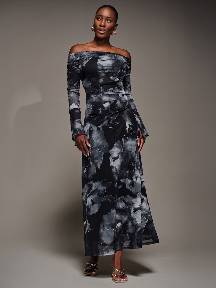 Jolie Moi Black Long Sleeve Slash Neck Maxi Dress - Image 6 of 6