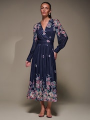 Jolie Moi Blue Long Sleeve Printed Mesh Midaxi Dress - Image 2 of 6