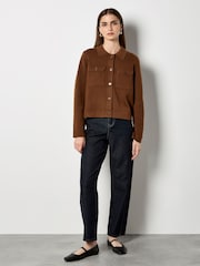 Apricot Brown Button Detail Collar Cardigan - Image 1 of 5