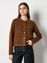 Apricot Brown Button Detail Collar Cardigan - Image 2 of 5