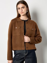 Apricot Brown Button Detail Collar Cardigan - Image 3 of 5