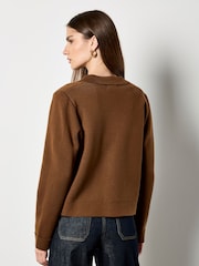 Apricot Brown Button Detail Collar Cardigan - Image 4 of 5