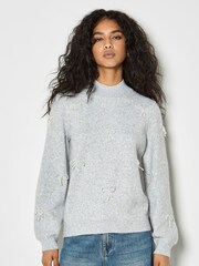 Apricot Grey Pearl Bows Jumper - Image 1 of 4