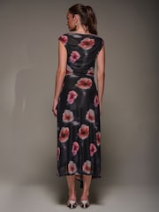 Jolie Moi Black Slash Neck Ruched Mesh Maxi Dress - Image 2 of 6