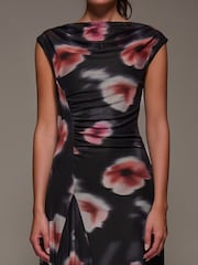 Jolie Moi Black Slash Neck Ruched Mesh Maxi Dress - Image 3 of 6