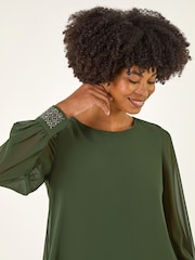 Roman Green Embellished Detail Layered Tunic Top - Image 4 of 5