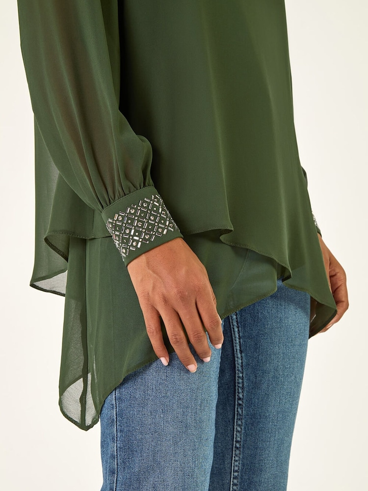 Roman Green Embellished Detail Layered Tunic Top - Image 5 of 5 Roman Green Embellished Detail Layered Tunic Top - Image 5 of 5