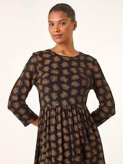 Roman Natural Abstract Print Stretch Tunic Top - Image 2 of 5