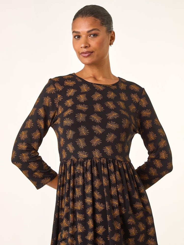 Roman Natural Abstract Print Stretch Tunic Top - Image 2 of 5
