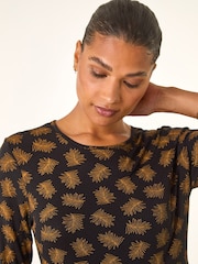 Roman Natural Abstract Print Stretch Tunic Top - Image 4 of 5