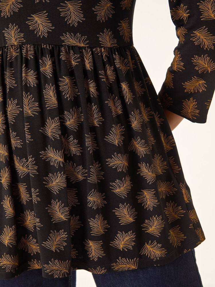Roman Natural Abstract Print Stretch Tunic Top - Image 5 of 5