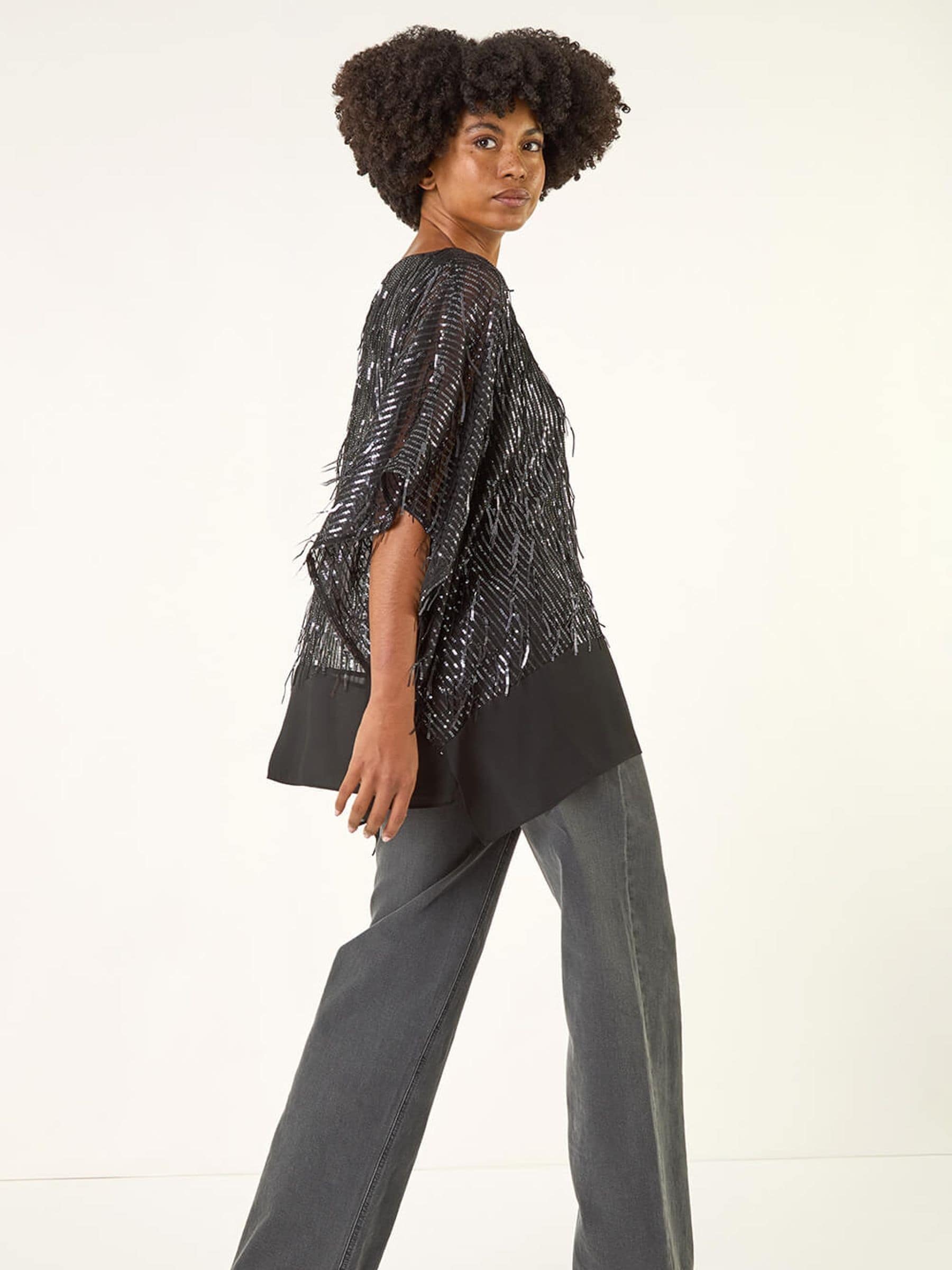 Buy Roman Grey Sequin Mesh Chiffon Hem Tunic Top from Next USA