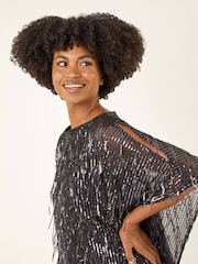Roman Grey Sequin Mesh Chiffon Hem Tunic Top - Image 4 of 5