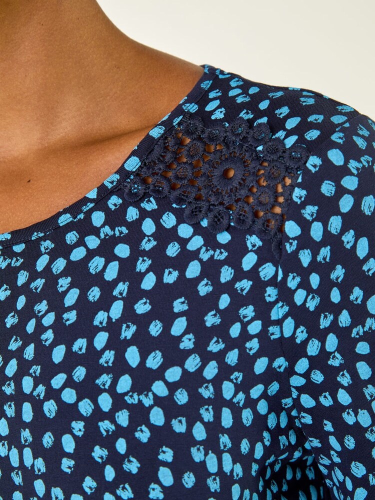 Roman Blue Printed Lace Stretch Blouse - Image 5 of 5 Roman Blue Printed Lace Stretch Blouse - Image 5 of 5