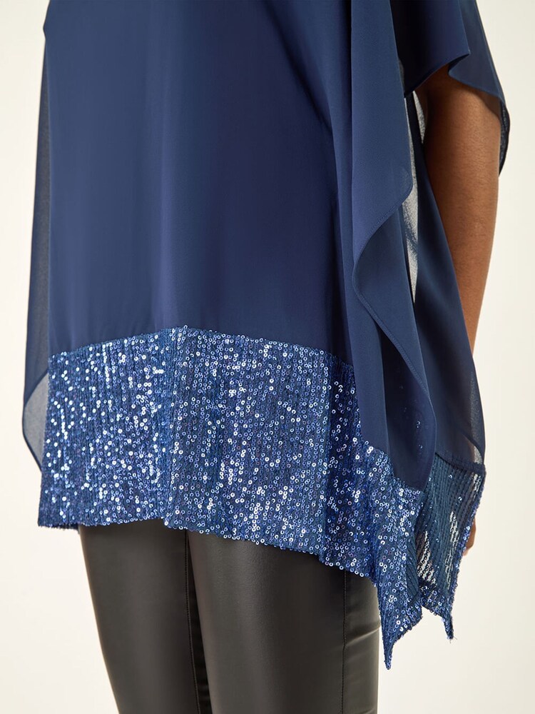 Roman Blue Sequin Hem Contrast Tunic Top - Image 5 of 5