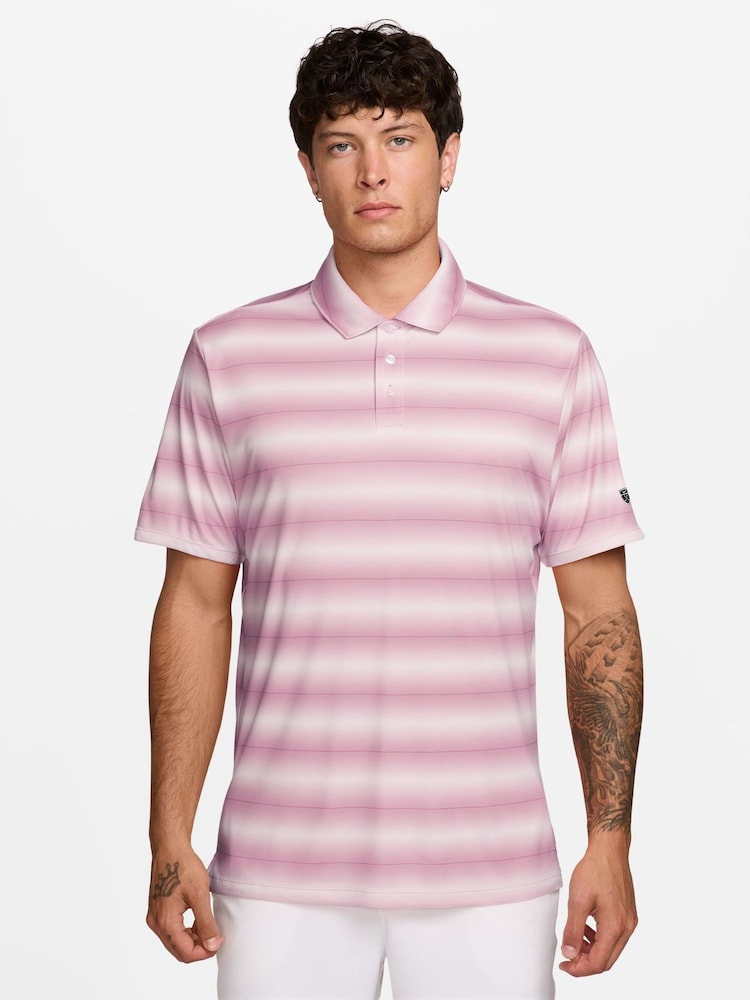 Nike Pink/Grey Dri-FIT PAR5 Stripe Golf Polo Shirt - Image 1 of 3