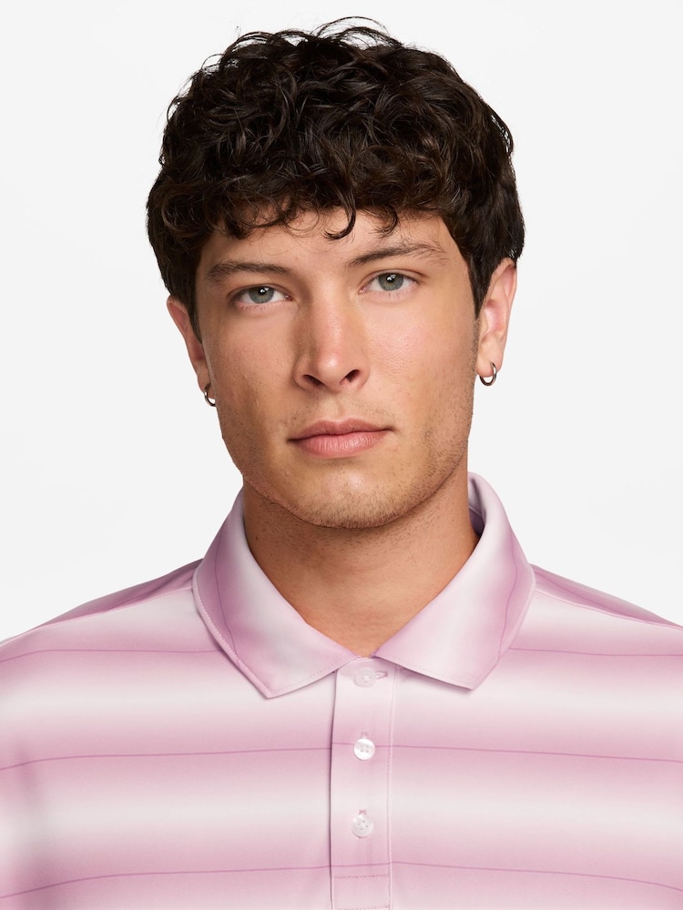 Nike Pink/Grey Dri-FIT PAR5 Stripe Golf Polo Shirt - Image 3 of 3
