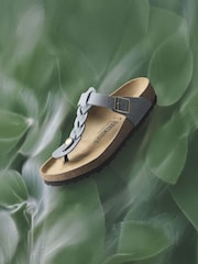 Birkenstock Grey Gizeh Oiled Leather Braided Sandals - Image 4 of 7