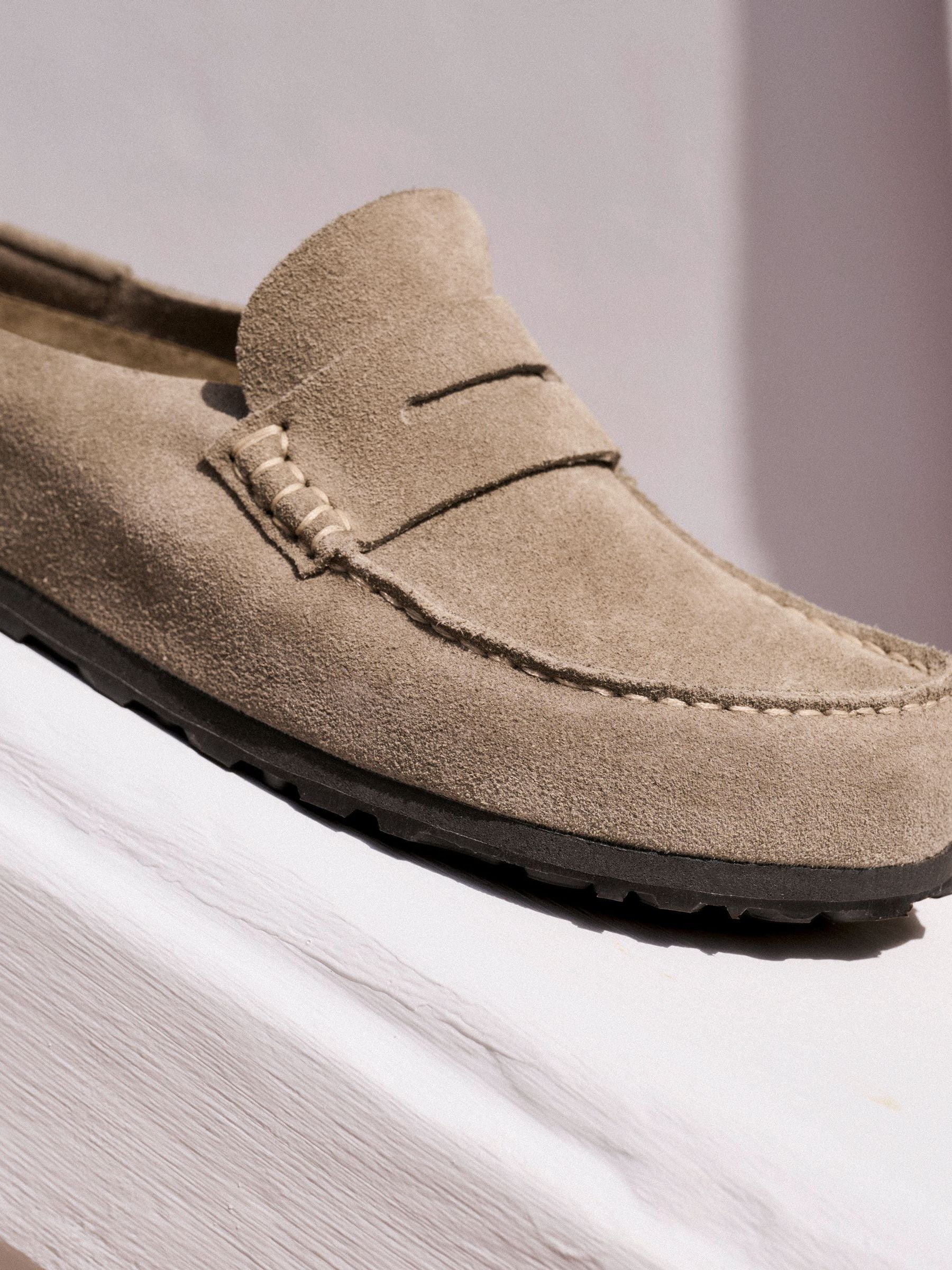 Buy Birkenstock Taupe Brown Naples Wrapped Suede Backless Loafers Buy Birkenstock Taupe Brown Naples Wrapped Suede Backless Loafers