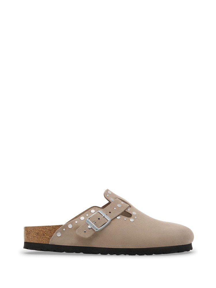 Birkenstock Taupe Brown Boston Suede Rivet Clogs - Image 1 of 3 Birkenstock Taupe Brown Boston Suede Rivet Clogs - Image 1 of 3