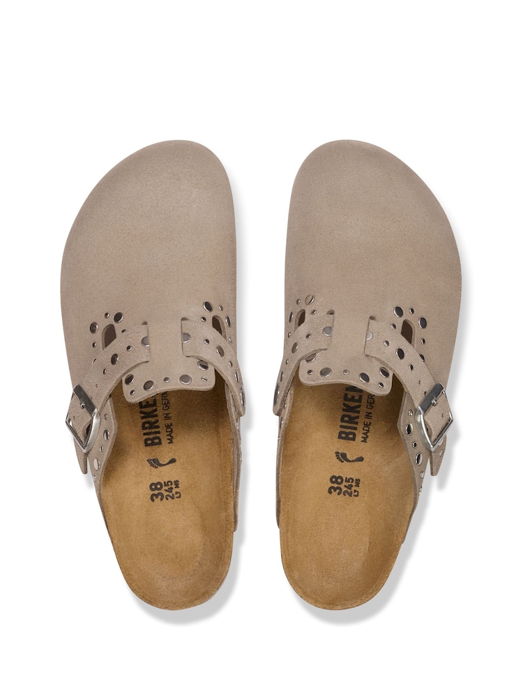 Birkenstock Taupe Brown Boston Suede Rivet Clogs - Image 3 of 3 Birkenstock Taupe Brown Boston Suede Rivet Clogs - Image 3 of 3