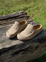 Birkenstock Taupe Brown Naples Suede Backless Loafers - Image 2 of 5