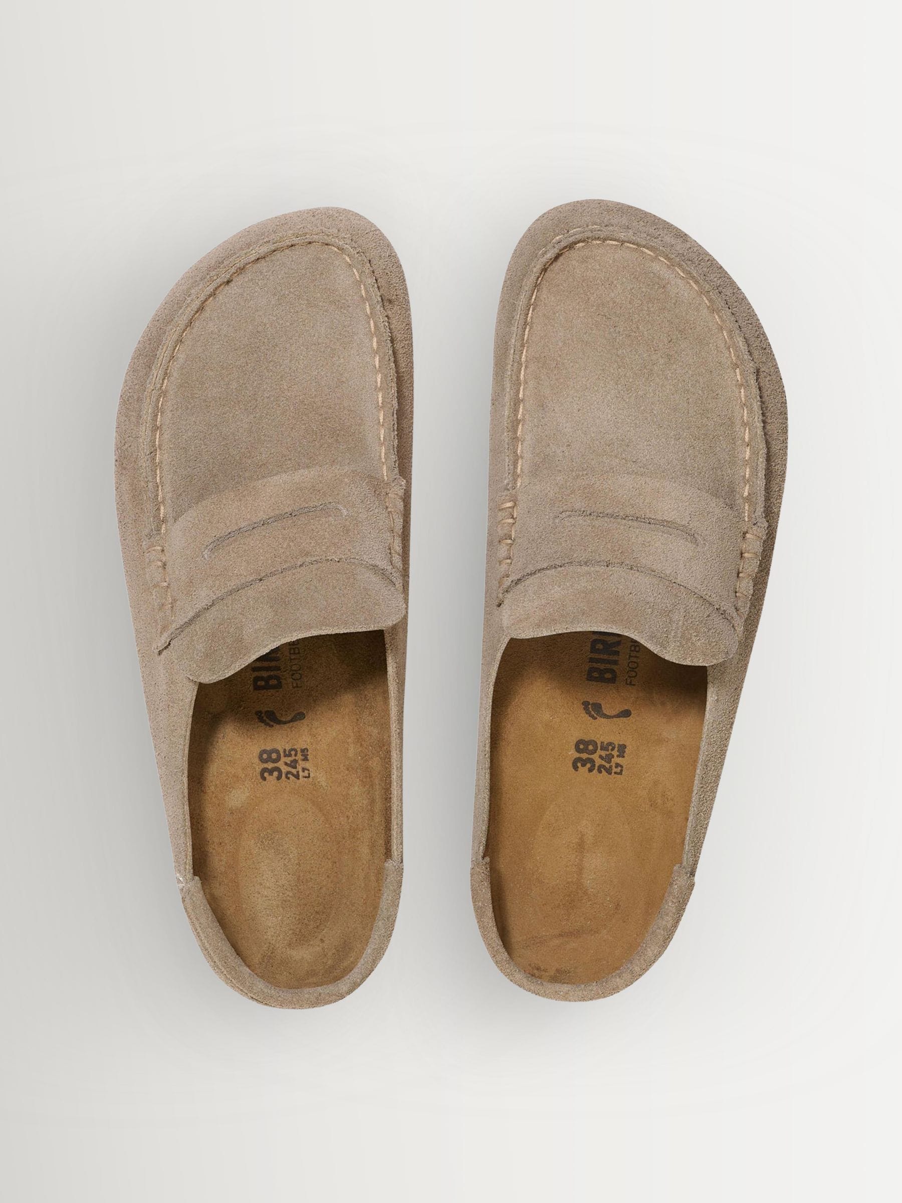 Buy Birkenstock Taupe Brown Naples Suede Backless Loafers from