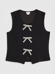 River Island Black Scuba Sparkle Bow Waistcoat - Image 1 of 4
