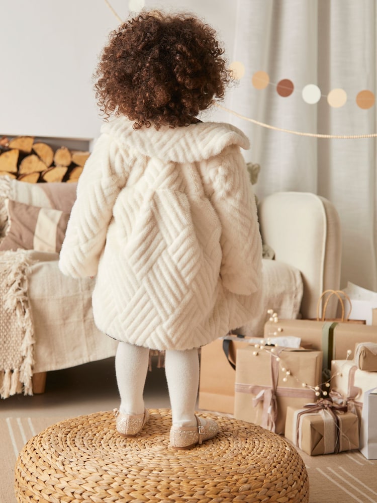 Mamas & Papas Cream Faux Fur Coat - Image 2 of 5