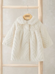 Mamas & Papas Cream Faux Fur Coat - Image 5 of 5