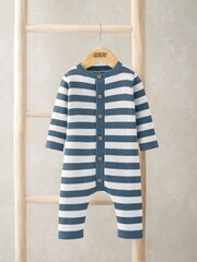 Mamas & Papas Blue Knitted Stripe Romper - Image 1 of 2