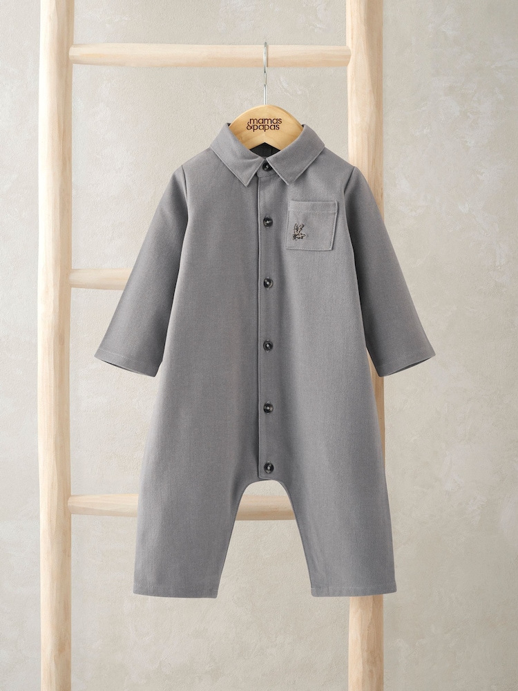 Mamas & Papas Grey Woven Collar Romper - Image 1 of 3