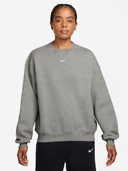 Nike Grey Studio Fleece Oversized Crew Neck Sweat Top - Image 1 of 3