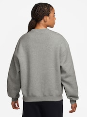 Nike Grey Studio Fleece Oversized Crew Neck Sweat Top - Image 2 of 3