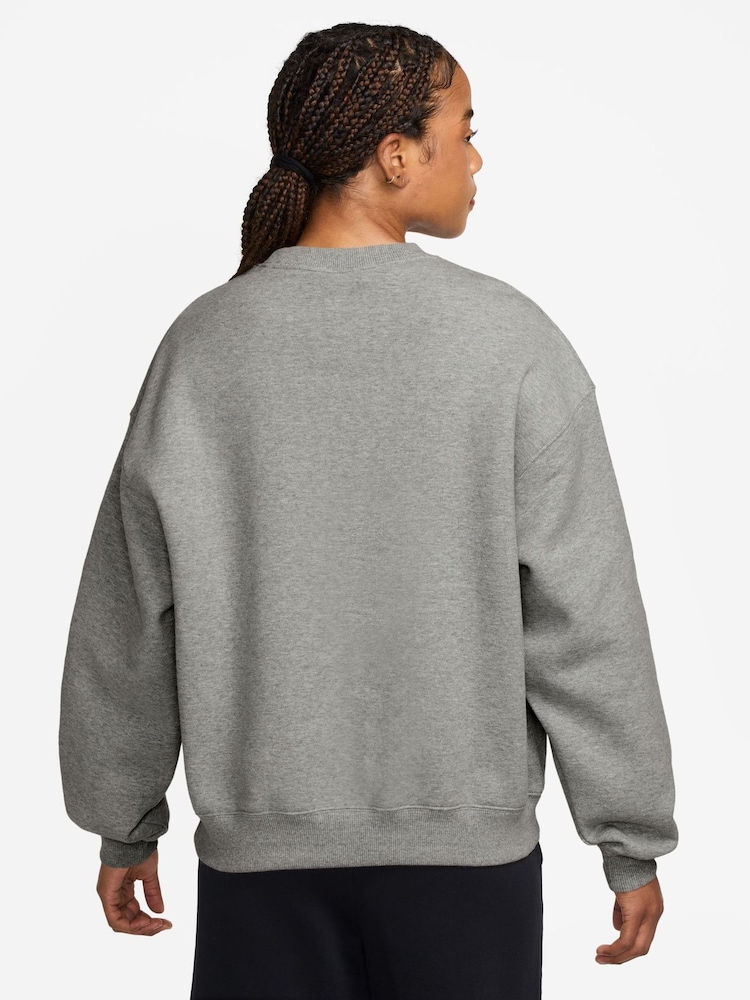 Nike Grey Studio Fleece Oversized Crew Neck Sweat Top - Image 2 of 3 Nike Grey Studio Fleece Oversized Crew Neck Sweat Top - Image 2 of 3