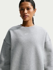 Nike Grey Studio Fleece Oversized Crew Neck Sweat Top - Image 4 of 5