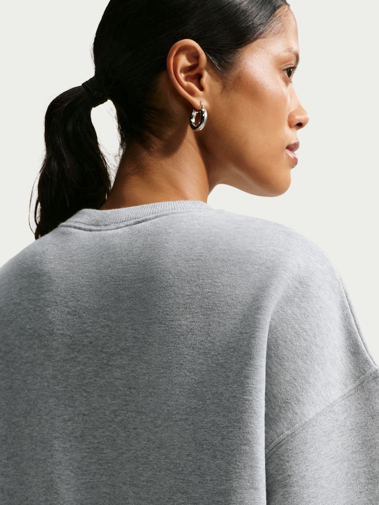 Nike Grey Studio Fleece Oversized Crew Neck Sweat Top - Image 5 of 5 Nike Grey Studio Fleece Oversized Crew Neck Sweat Top - Image 5 of 5