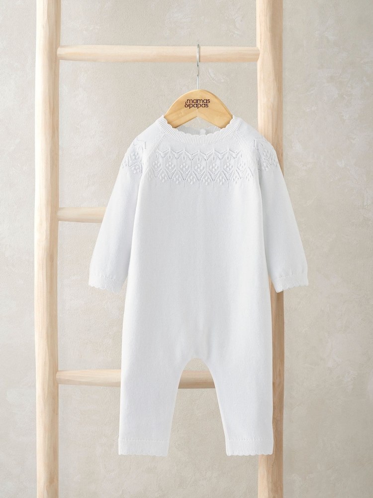 Mamas & Papas Cream Pointelle Knitted Romper - Image 1 of 3 Mamas & Papas Cream Pointelle Knitted Romper - Image 1 of 3