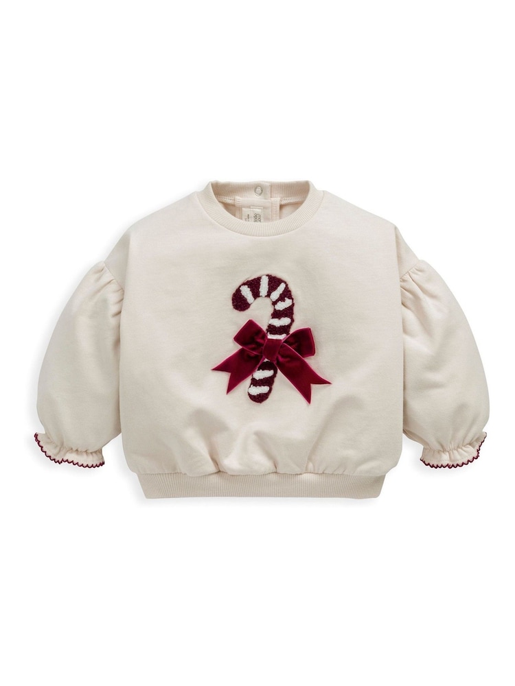 Mamas & Papas Cream Candy Christmas Sweatshirt - Image 1 of 2 Mamas & Papas Cream Candy Christmas Sweatshirt - Image 1 of 2